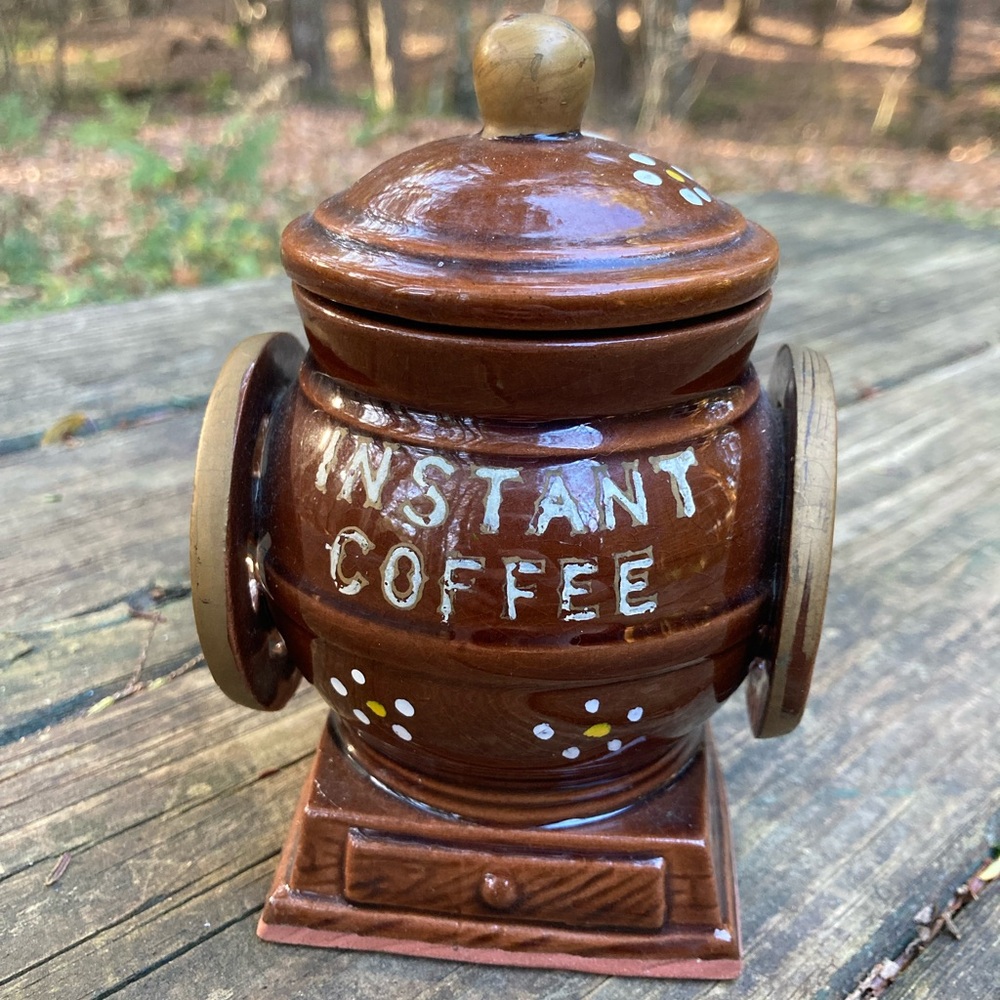 Vintage Ceramic INSTANT COFFEE Canister with original plastic spoon